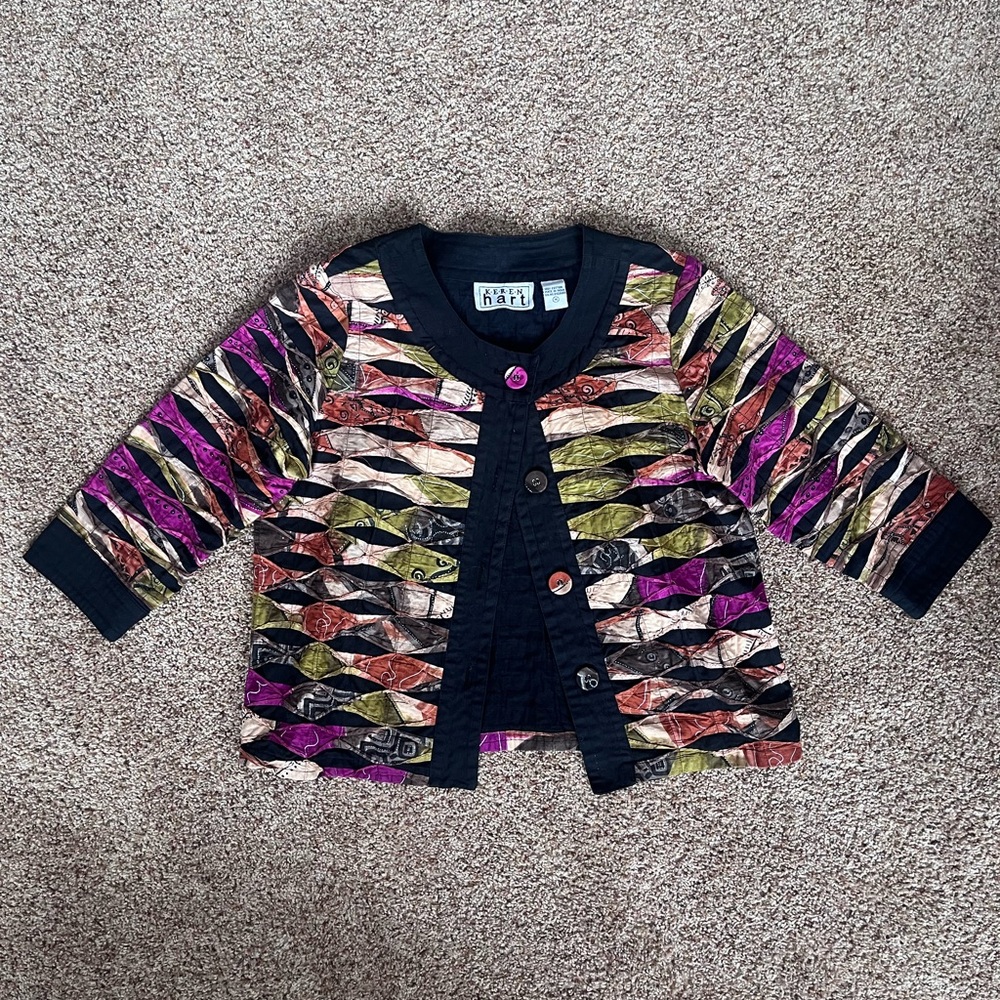 Vintage Keren Hart Multi Colored Quilted Cardigan Blazer
